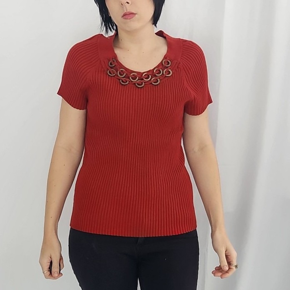 Y2K Rusty Red Ribbed‎ Top